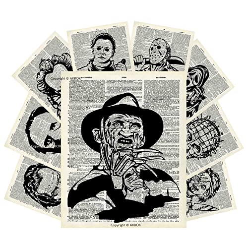 AKBOK Vintage Horror Movie Newspaper Article Poster Classic Scary Movie Character Poster Newspaper Art Prints Home Theater Set for Man Cave Living Room Bedroom 8”X 10” Unframed 9Pcs