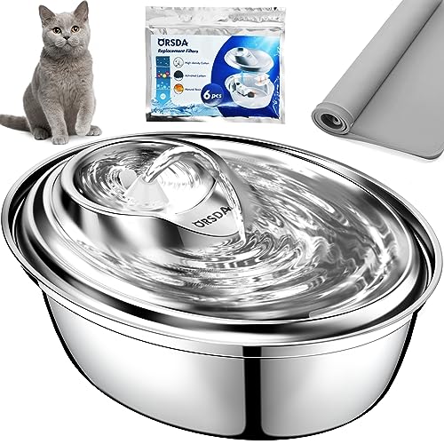 ORSDA Cat Water Fountain Stainless Steel, Pet Fountain Dog Water Dispenser, Ultra-Quiet Automatic Cat Drinking Fountains