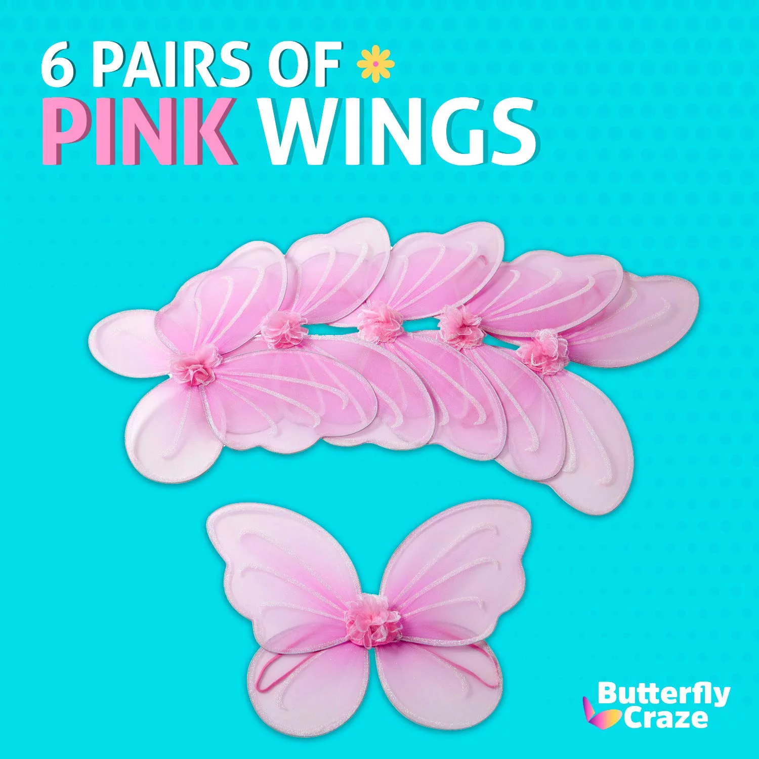 Butterfly Craze Girls' Fairy, Angel, or Butterfly Wings Costumes & Dress Up Collection: Set of 6, Magical Delights, Favors or Supplies for Kids, Make Your Little One's Birthday Party Special, Pink