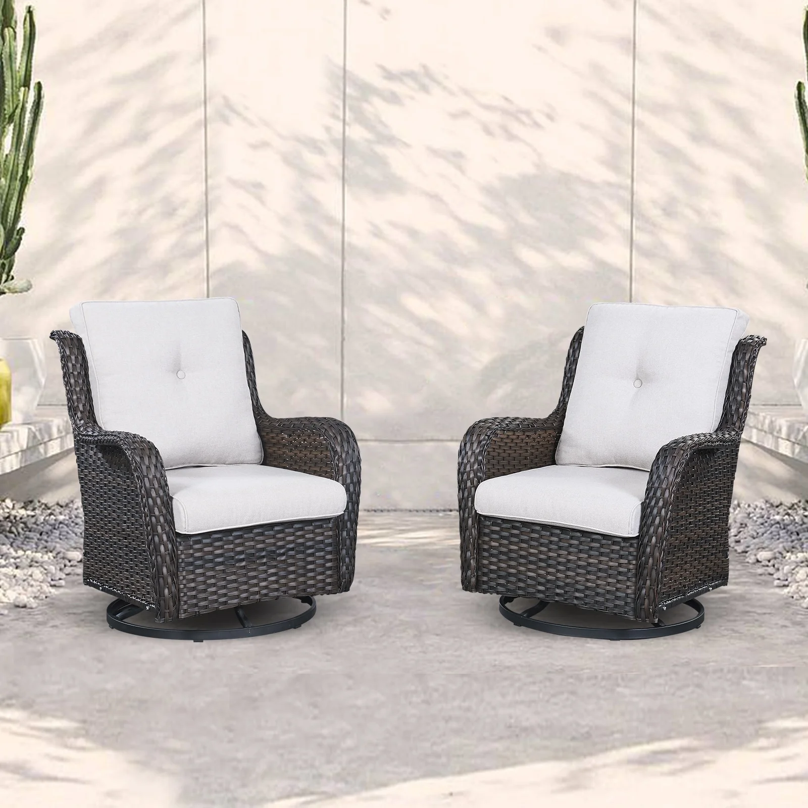 Pocassy Outdoor Wicker Glider Swivel Club Chairs (Set of 2) Brown/Beige