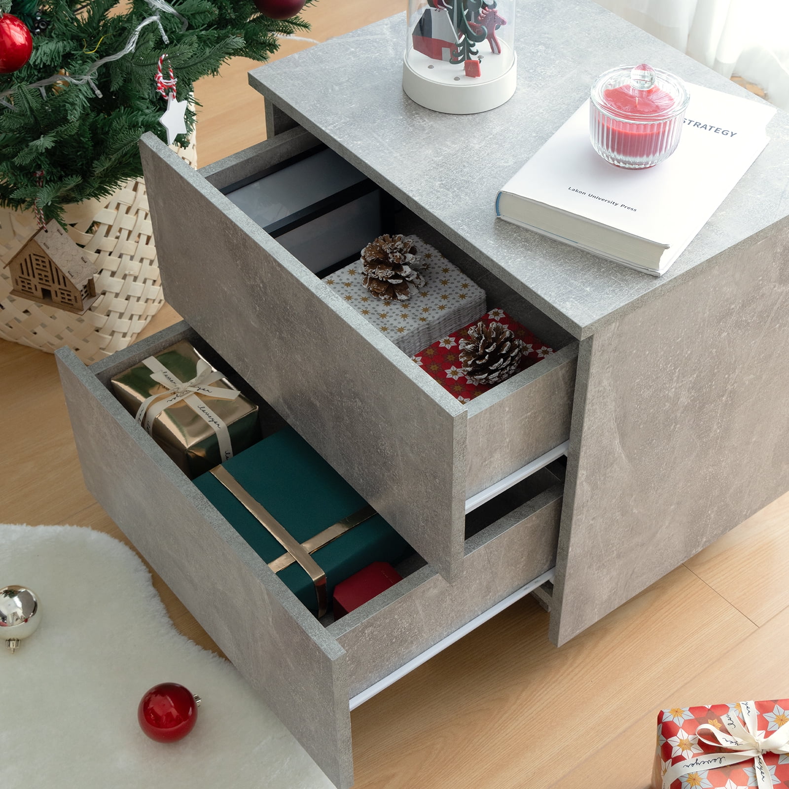 Generic LED Nightstands Set of 2 Engered Wood Modern Bedside Table with 2 Drawers for Bedroom 15'D x 20'H x 20'W