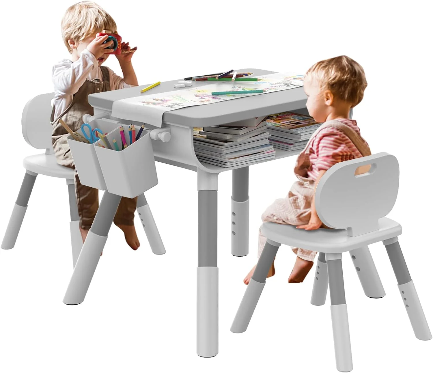 Kids Table and Chair Set, Wooden Table and Chair Set, Kids Study Table and Chairs Set, Adjustable Height, Waterproof and Graffitiable Kid Table and Chair Set for Kids Arts & Crafts,Homework & Play