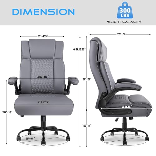 VITESSE Executive Office Chair,Heavy Duty Chair with Flip up Armrest,Ergonomic High Back Computer Gaming Chairs Home Office 400lbs, Big and Tall Office Chair with Lumbar Support（Black）