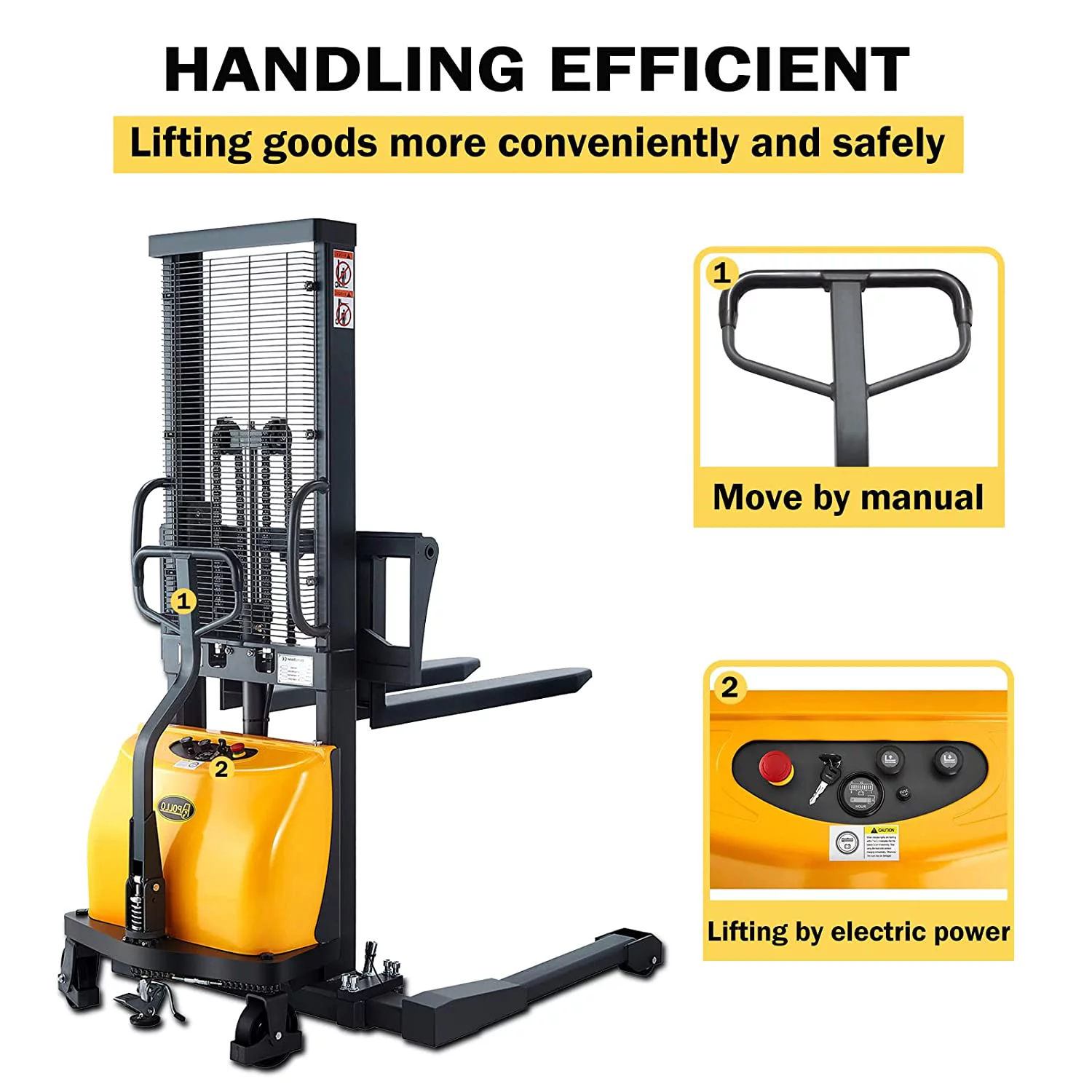 APOLLOLIFT 3300lb Cap. Semi-Electric Pallet Straddle Stacker with Adjustable Fork 98