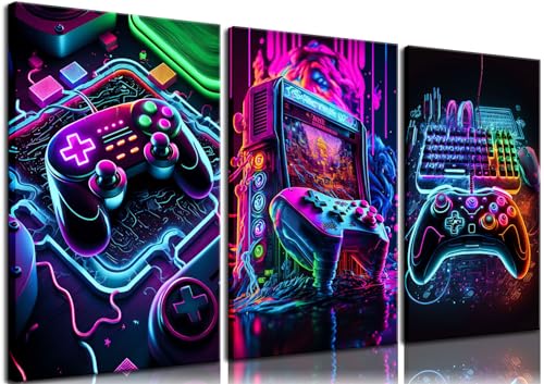 BGFCE Gaming Room Decor Wall Art, Video Gaming Theme Decor Gaming Room Wall Art, Gaming Canvas Posters for Teen Boys Room Unframed 16x24in Set of 3