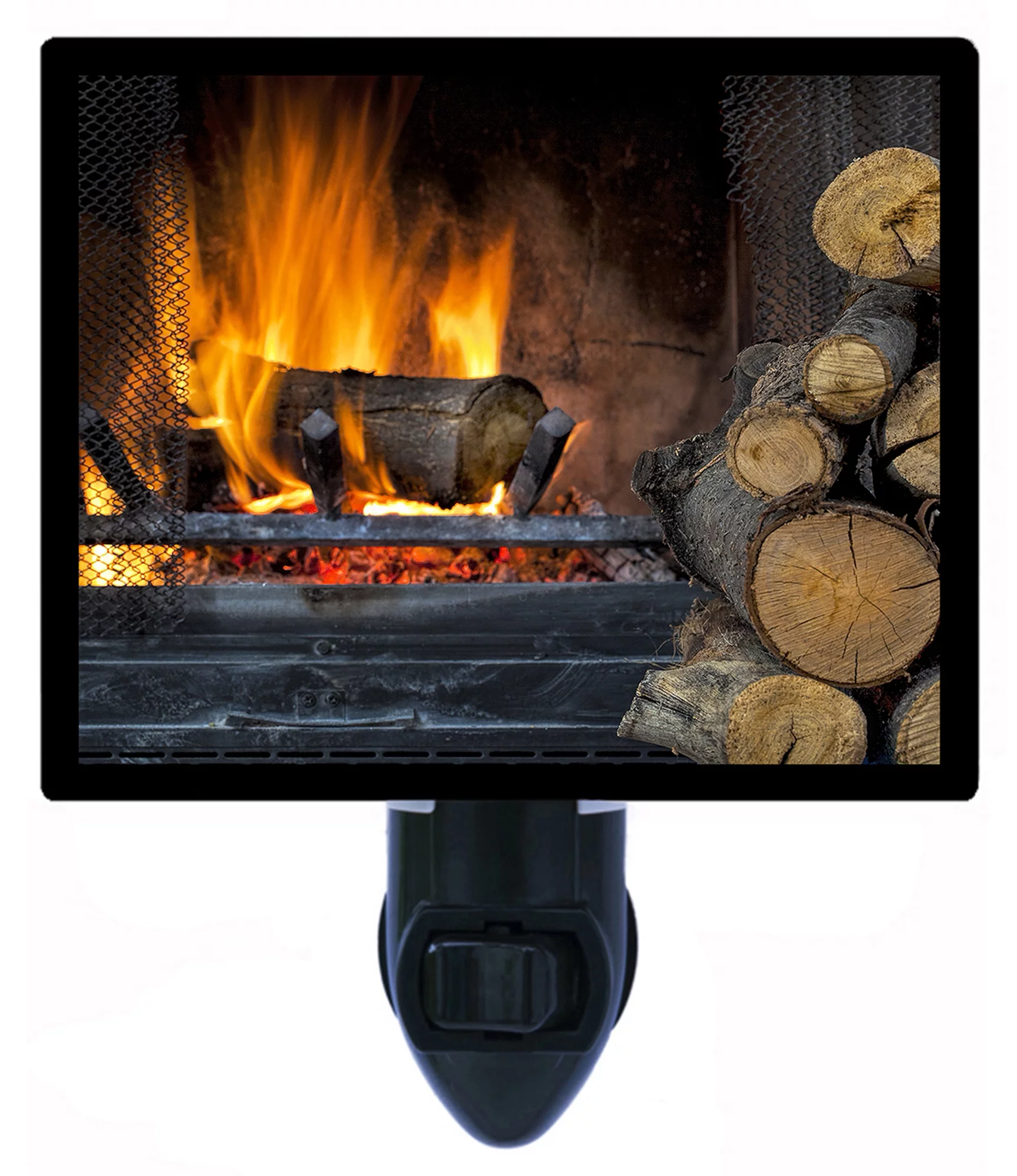 Decorative Photo Night Light Plus One Extra Free Switchable Insert. 4 Watt Bulb. Image Title: Fireplace. Light Comes with Extra Bulb.