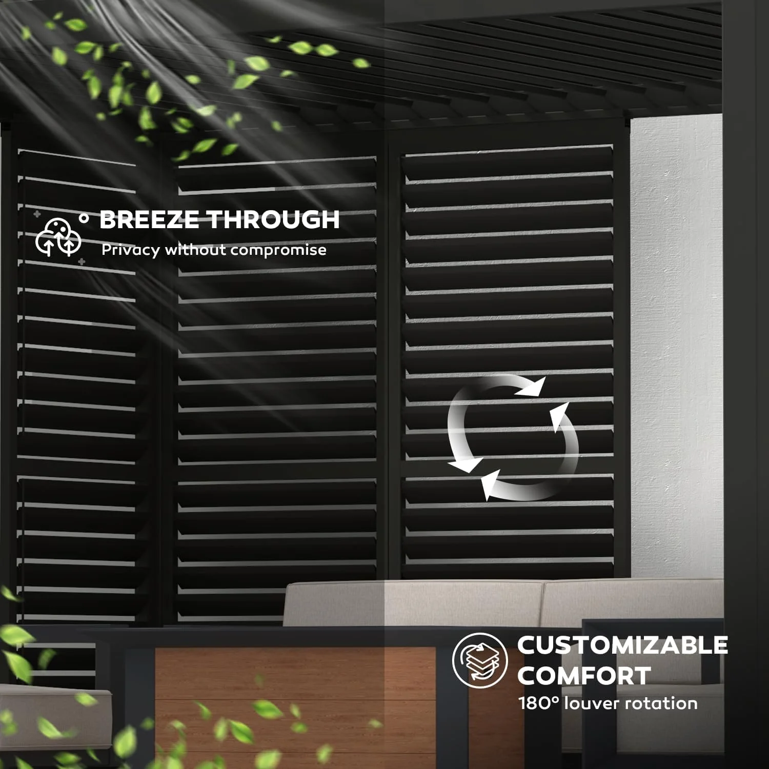 MIRADOR Accessories Aluminum Louvered Sun Shade Shutter Wall for 111S/DA 10'x10' Pergola One Panel, Charcoal