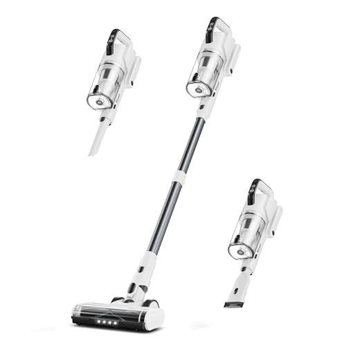 Cordless Vacuum Cleaner, 580W 48KPA 65Mins Runtime Fast Charging Vacuum Cleaner, Self-Standing LED Light Touch Screen Stick Vacuum for Home Light Weight,for Pet Hair/Carpet/Floor, White