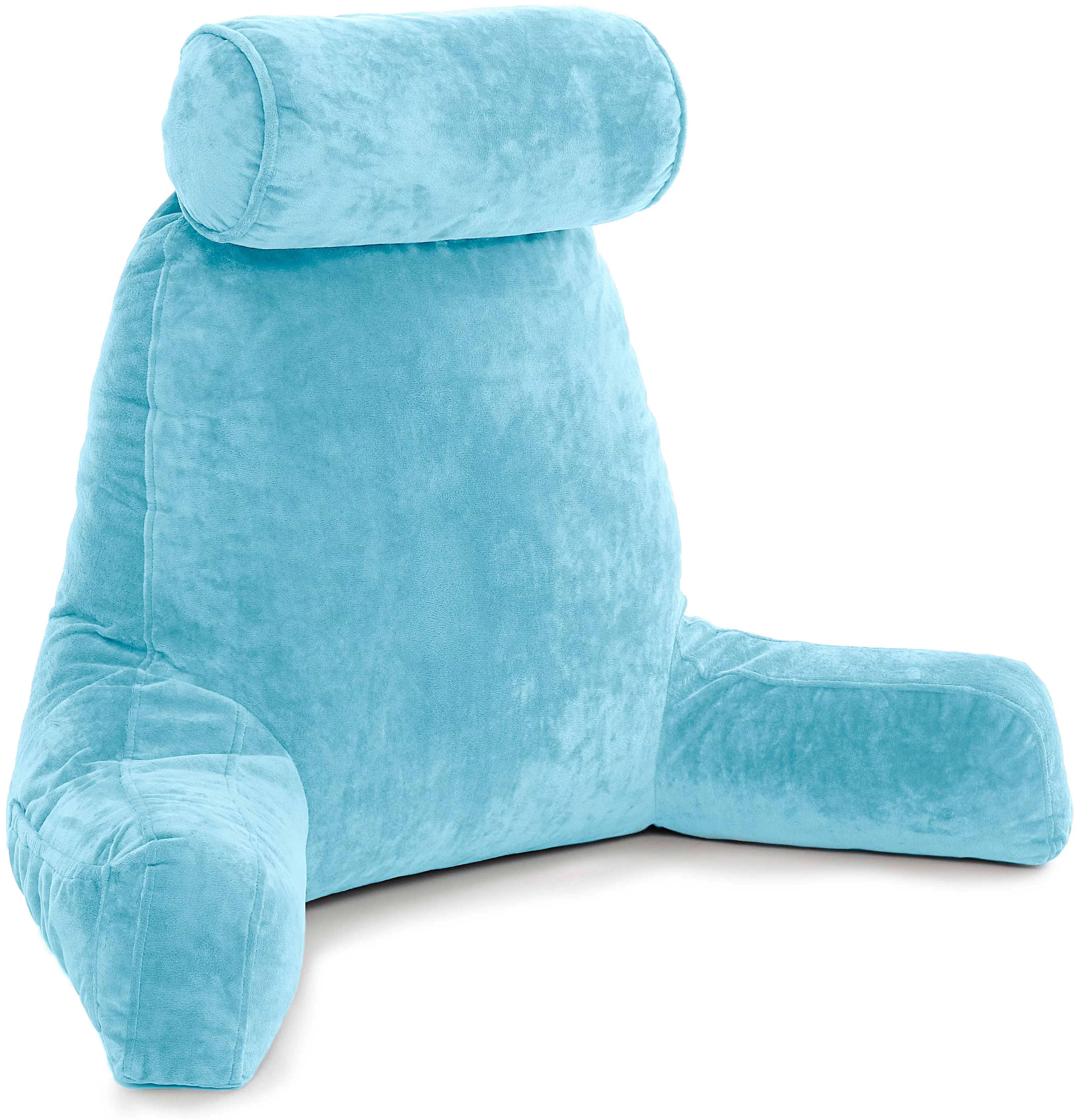 Husband Pillow - Carolina Blue Bed Rest Pillow with Arms, Detachable Neck Roll, Removable Cover