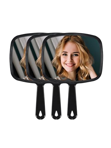 Hand Mirror, Barber Hairdressing Handheld Mirror with Handle for Salon, Square, Black, Medium