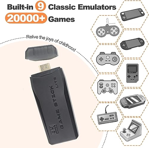 Wireless Retro Game Console, Retro Game Stick with Built-in 9 Emulators, 20,000+ Games, 4k Hdmi Output, and 2.4GHz Wireless Controller, Plug and Retro Play Video Games for Tv (64)