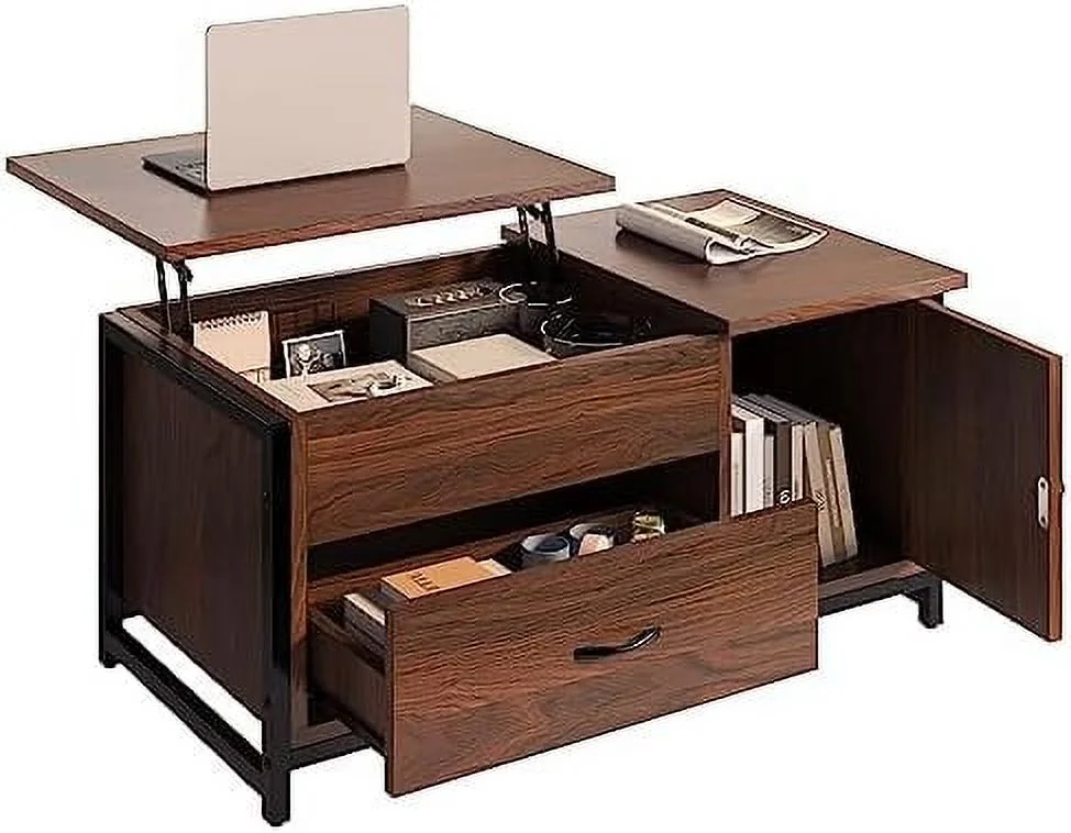 KBANZIBIU 41.7" Lift Top Coffee Table with  Drawer& Hidden Compartment Barn Door Cabinet Center Sofa Console Table for Living Room Farmhouse Industrial Wood (Rustic Brown2)