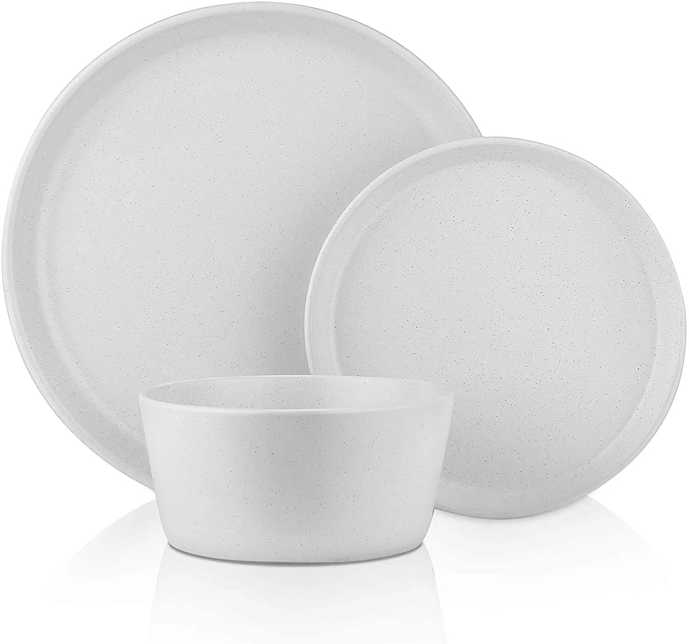 Stone Lain Albie Rustic Stoneware Dish Set, 32-Piece Round Dishes for 8, Snow White