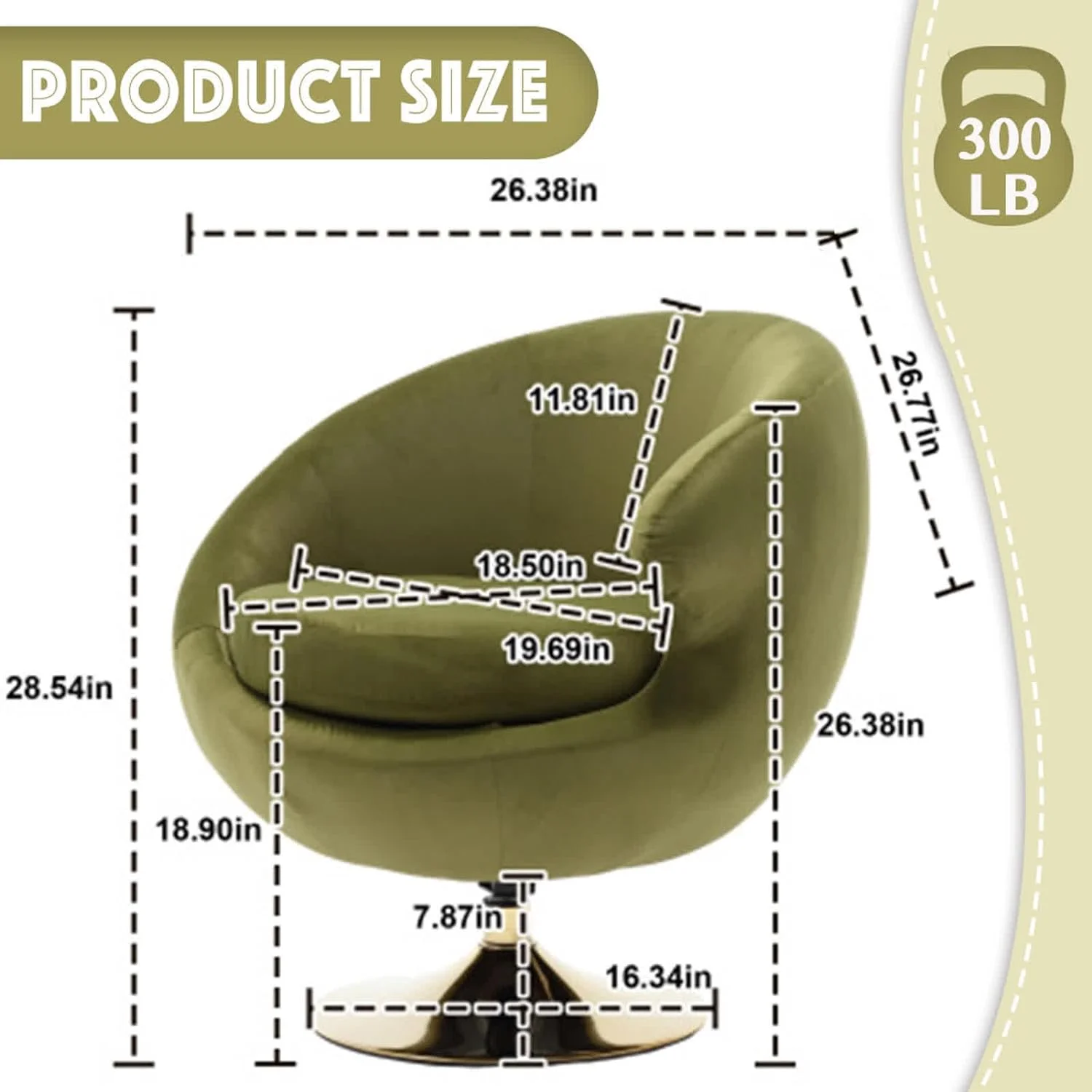 Modern Swivel Barrel Chair, Green Velvet Round Accent Chair, 360 Swivel Cuddle Vanity Chair, Upholstered Arm Chair for Living Room, Bedroom, Hotel, Studio, Bar, Salon, Right Olive Green