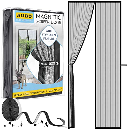 AUGO Magnetic Screen Door - Self Sealing, Heavy Duty, Hands Free Mesh Partition Keeps Bugs Out - Pet and Kid Friendly - Patent Pending Keep Open Feature - 38 Inch x 83 Inch