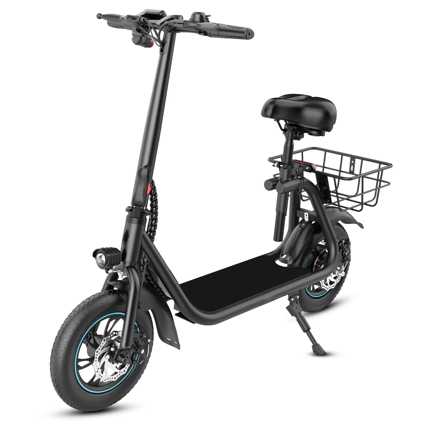 Mihover 450W 36V Foldable Electric Scooters Bike, Adult Electric Moped Commuter Ebike Biycle Waterproof E-Scooter With Seat Basket 12 in Off-Road Tires, Black