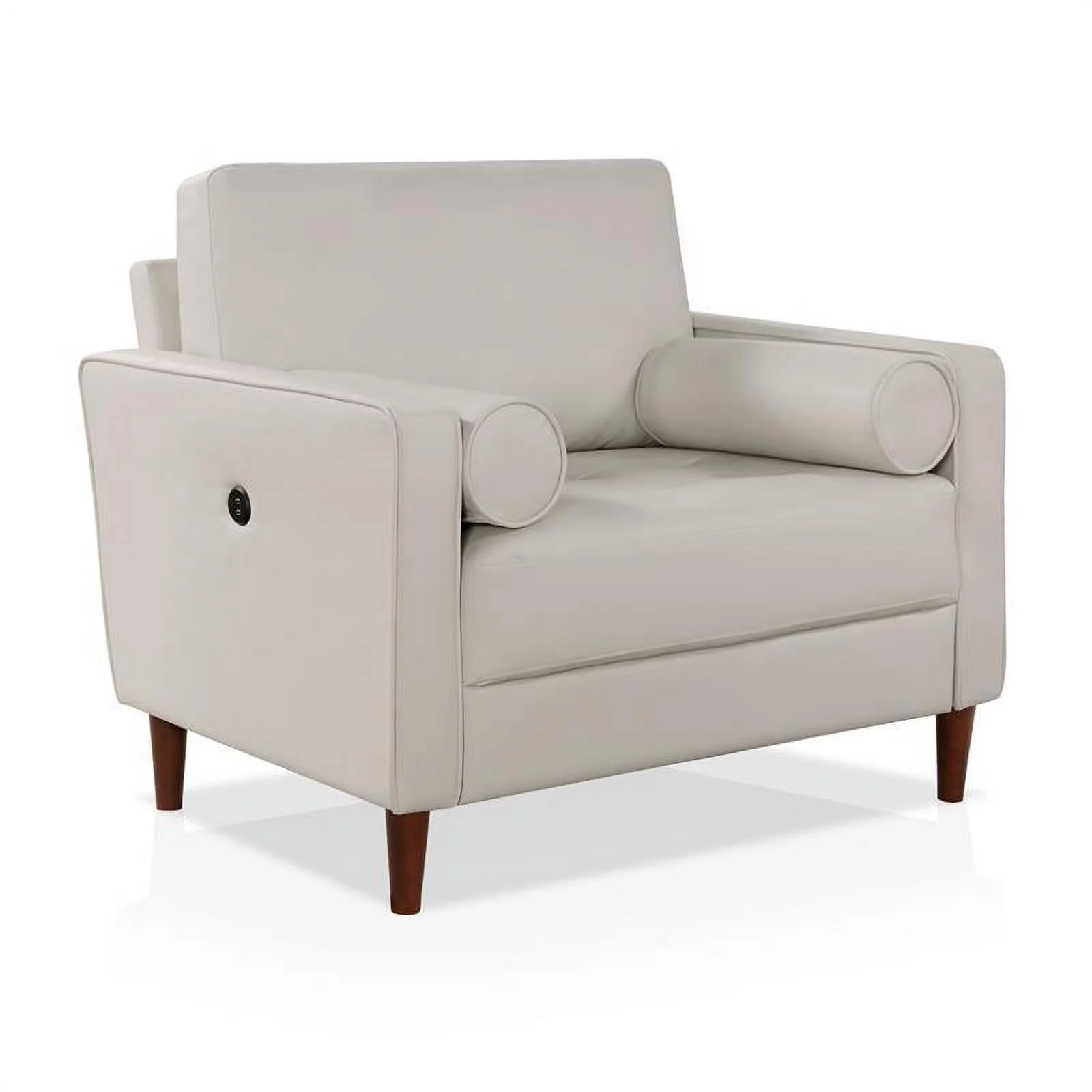 Furniture of America Oppio Faux Leather Chair with USB Port in Ivory