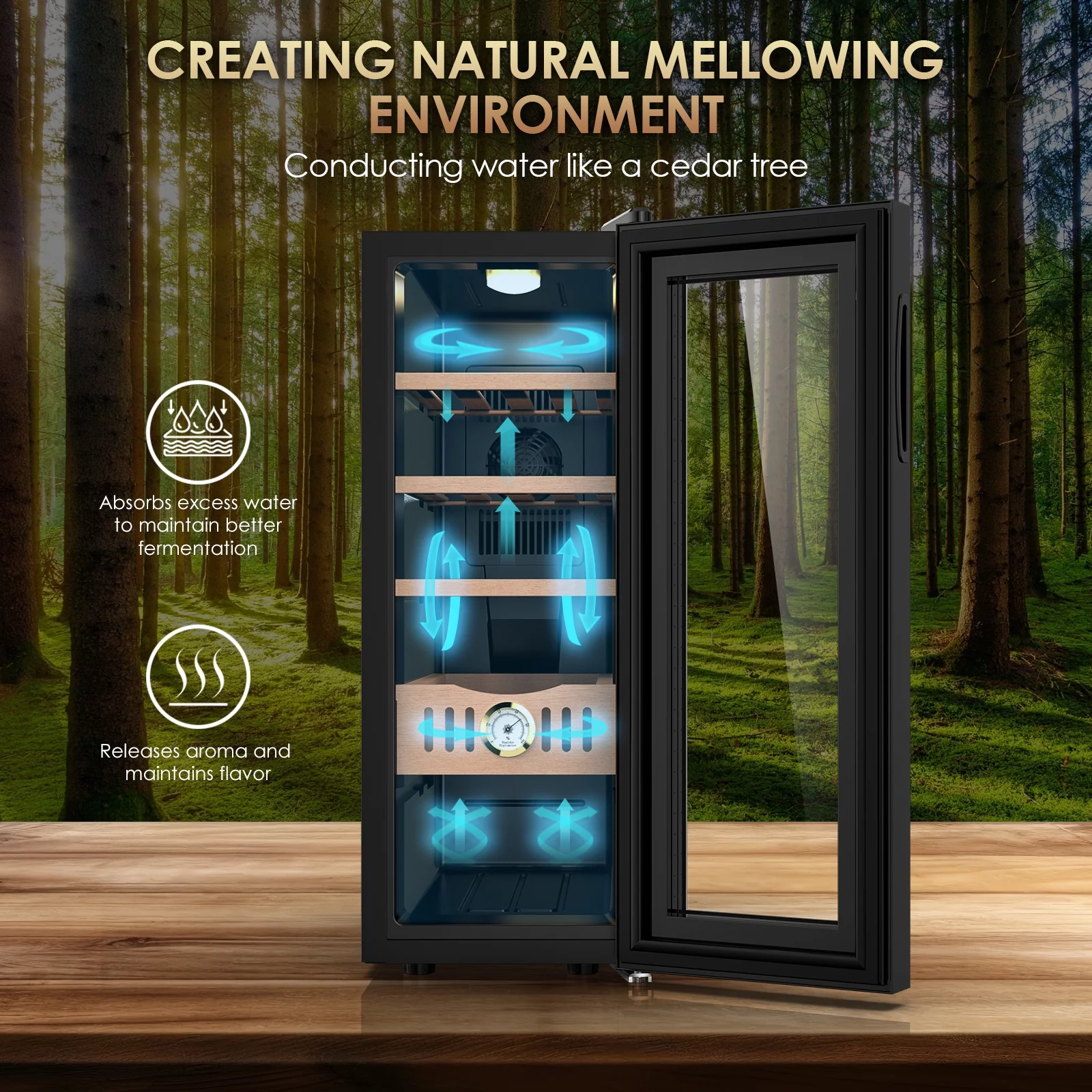 Rocita 35L Cigar Humidor, Electric Cigar Humidor Cabinet for 250 Counts with Hygrometer, Spanish Cedar Lined Cigar Box, Great Gift for Father Friends Men