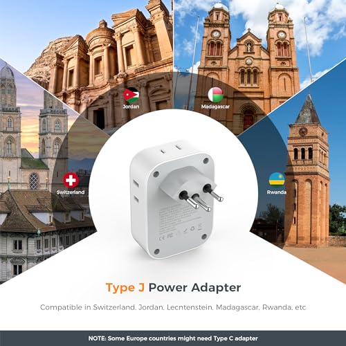 2 Pack European Travel Plug Adapter USB C, TESSAN US to Europe Plug Adapter with 4 Outlets 3 USB Charger (1 USB C Port), Type C Power Adaptor to Italy Spain France Portugal Iceland Germany, white gray