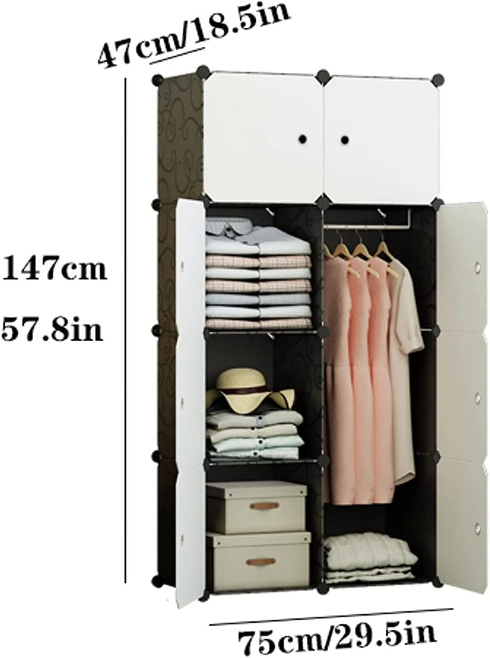HOOMHIBIU Wardrobe Closet Portable Wardrobe Closets White Bedroom Armoire Clothes  Organizer 29.5" L X 18.5" D X 57.8" H (8-Cube) Wardrobe Closet
