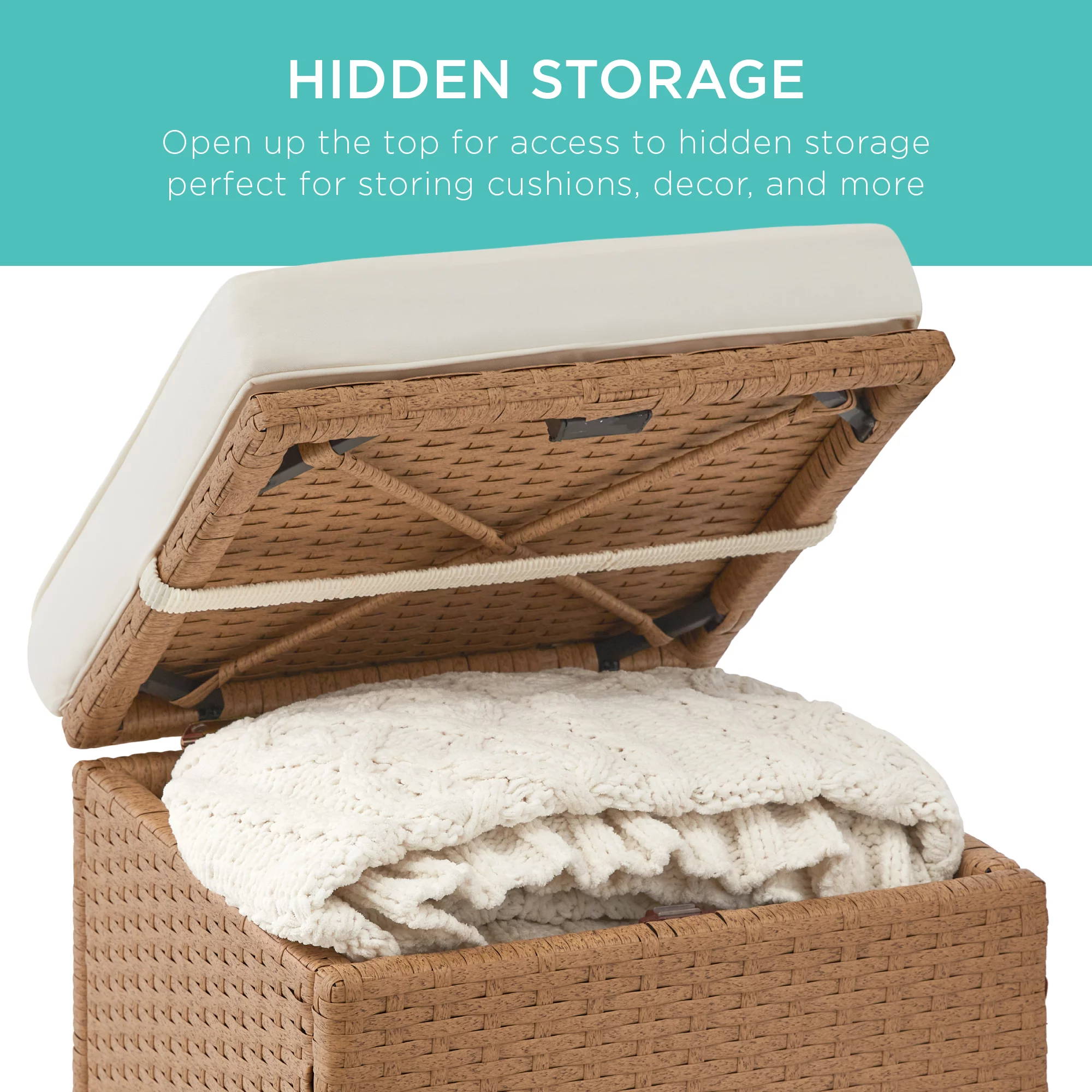 Best Choice Products Set of 2 Wicker Ottomans, Multipurpose Furniture w/ Removable Cushions, Steel Frame - Natural/Ivory