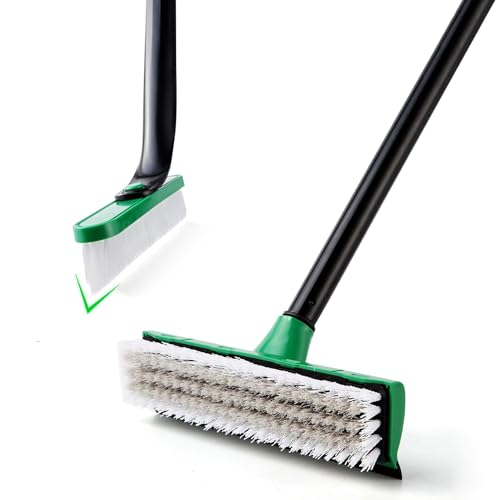 Eyliden 3-in-1 Tub & Tile Scrub Brush Combo - 2 in 1 Floor Scrubber and Crevice Brush - 360° Rotating, Rubber Scraper, Stiff Bristles, Long Handle