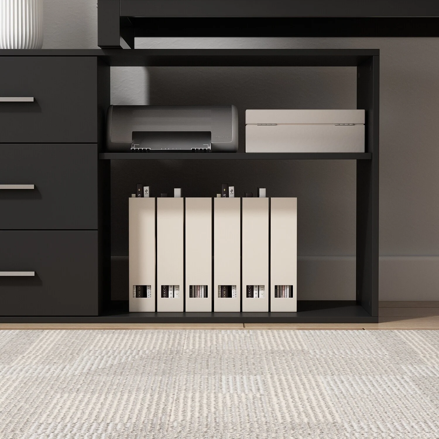 FUFU&GAGA L-shaped executive desk With 3 Drawers for Home and Office Black