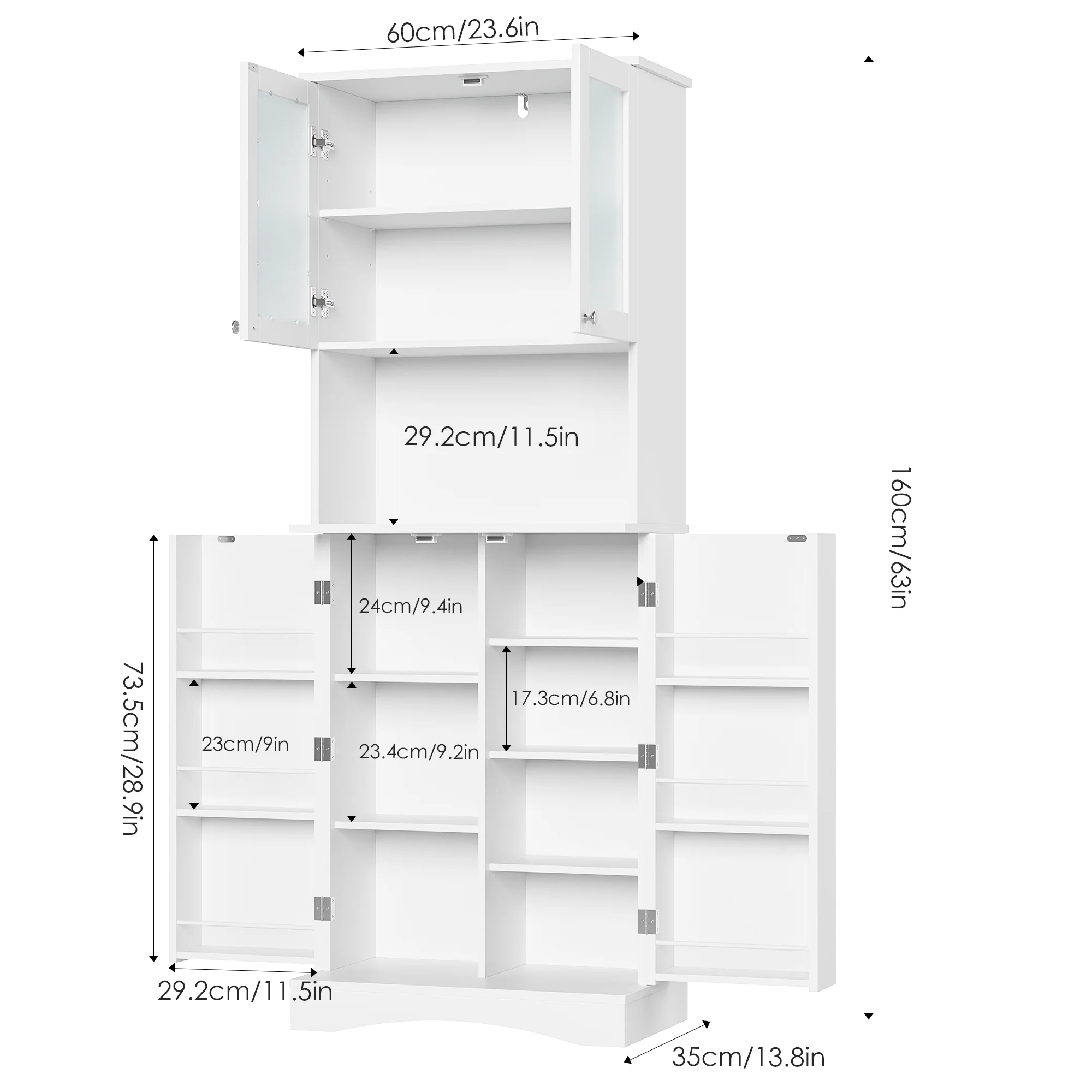 Homfa 63'' Food Pantry Cabinet, 4 Doors Kitchen Storage Cabinet with Adjustable Shelves, Microwave Cabinet for Dining Room, White