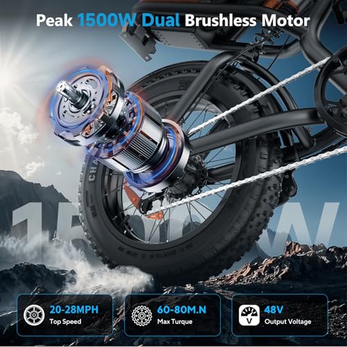 Electric Bike for Adults - K6 20 x 4 Inch Fat Tire, 750W/Peak 1500W Motor, 48V15AH Detachable Battery, 4 Riding Modes Electric Dirt Bike, 7 Speed Electric Motorcycle,20MPH UL 2849 Certified
