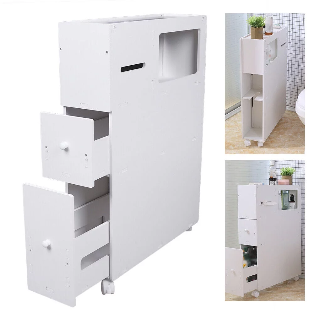 Slim Bathroom Storage Cabinet Floor Standing Toilet Paper Organizer Shelves