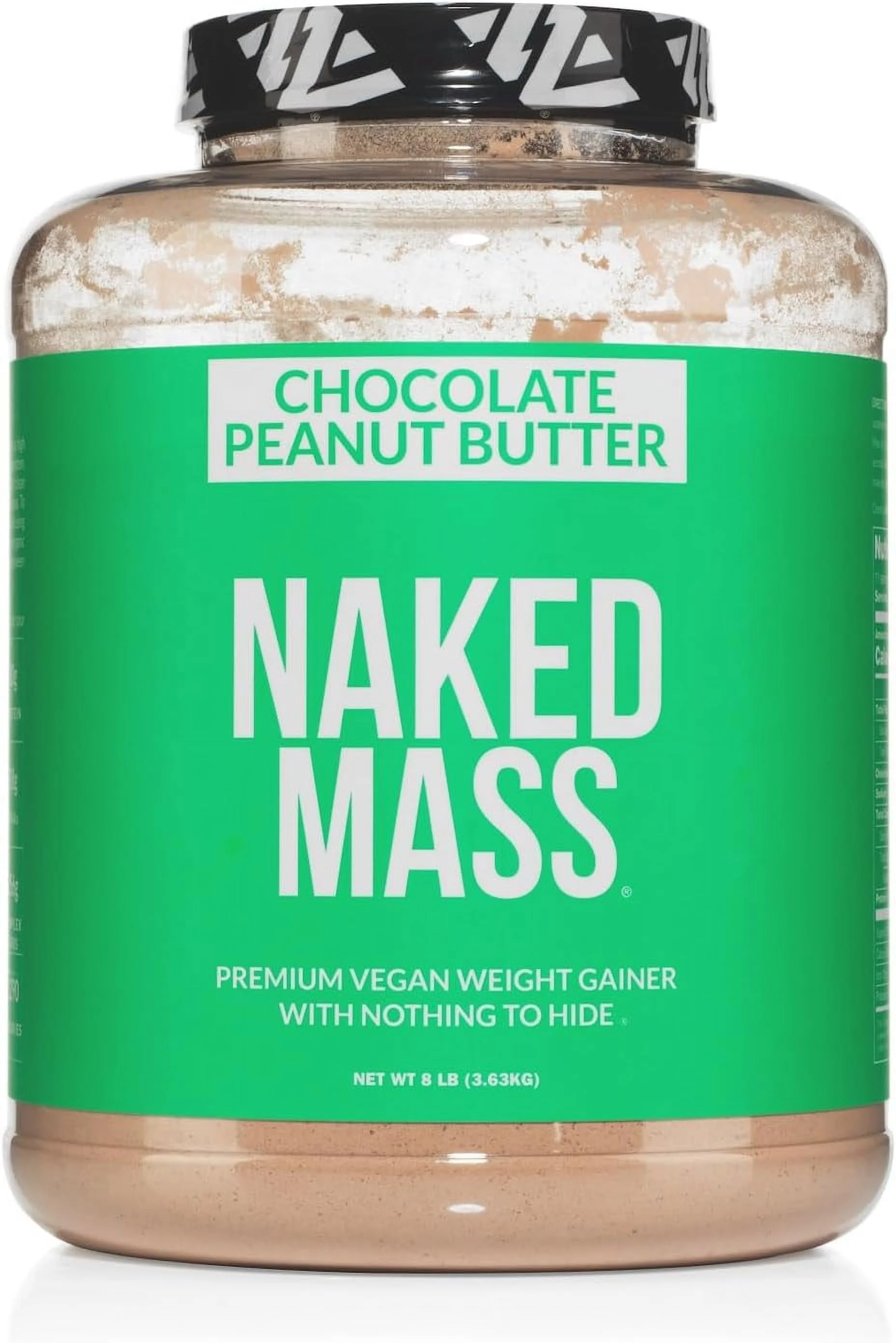 Chocolate Peanut Butter Vegan Naked Mass - All Natural Chocolate Weight Gainer Protein Powder - 8Lb Bulk, GMO Free, Gluten Free & Soy Free. No Artificial Ingredients - 1,360 Calories - 11 Servings