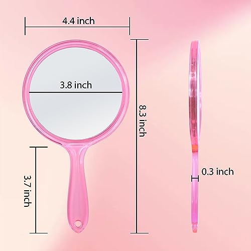 D Handheld Mirror with Handle, Hand Mirror Small Doule Sided Magnifying Mirror 1X 2X, Handle Makeup Mirror, Acrylic Handheld Mirror Rounded Shape, Transparent 1 PCS