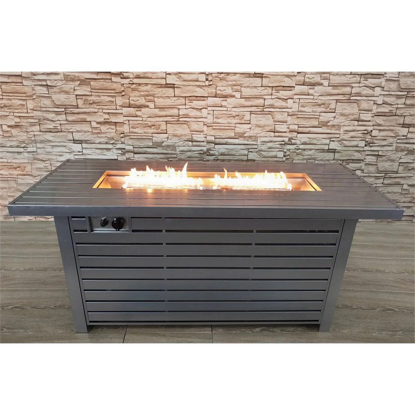 Living Source International Metal Propane/Natural Gas Fire Pit Table in Gray