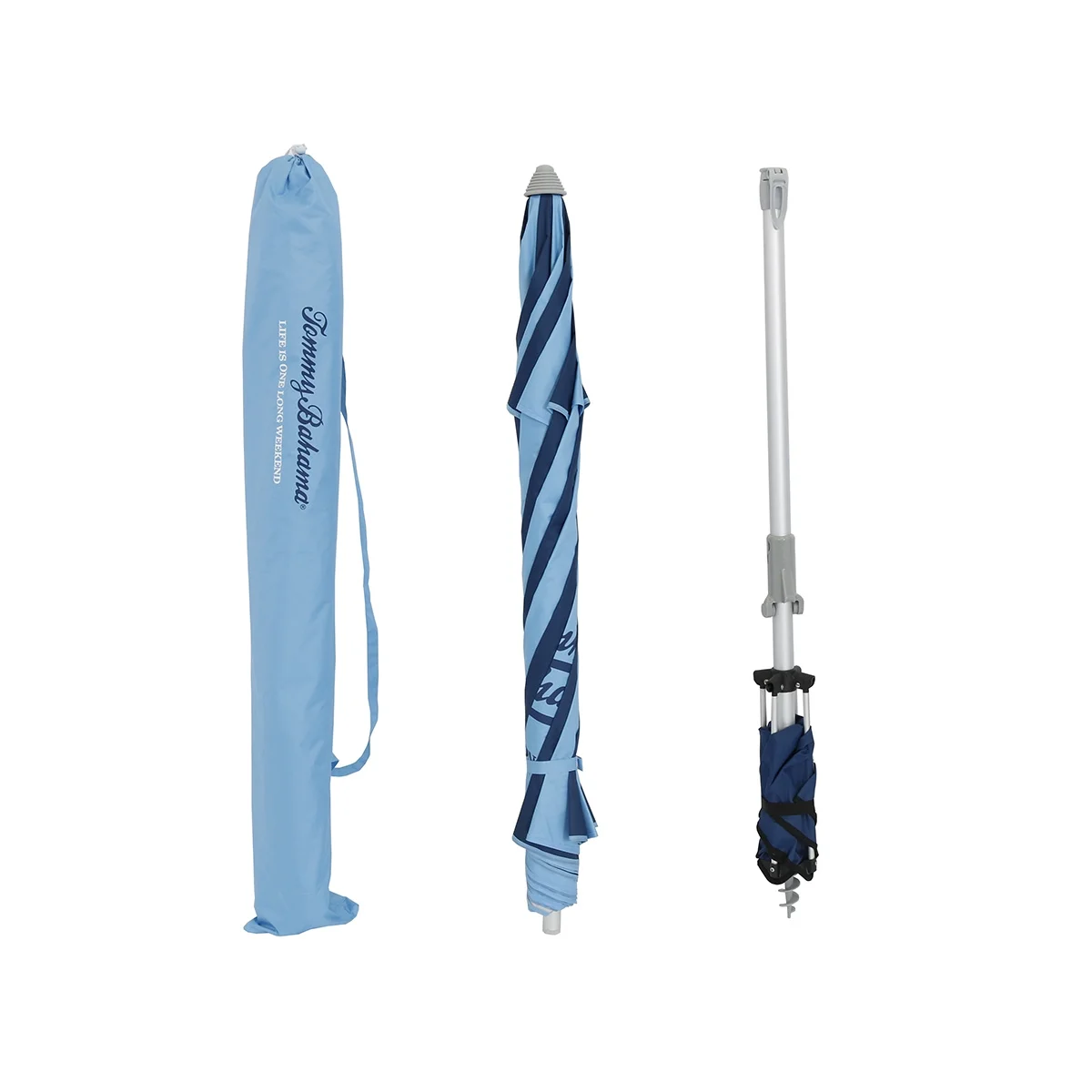 7 ft Fiberglass Tommy Bahama Beach Umbrella for Sand with Folding Anchor Base, Telescopic Aluminum Pole, UPF 50+, Tilt, No Table