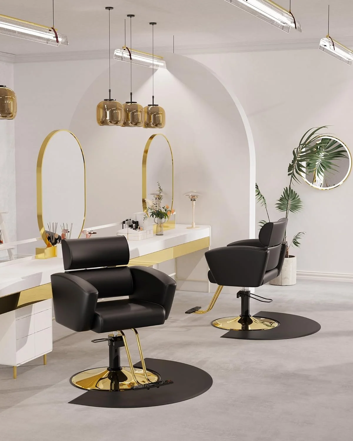 Baasha Luxury Gold Salon Chair - Sleek and Modern Hair Chair with Black Stain-Resistant Leather Upholstery, Adjustable Height, and Heavy-Duty Base - Comfortable Hair Salon Chair for Hair Stylist