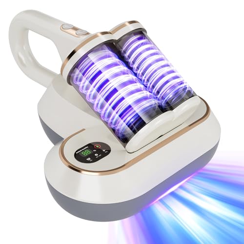 Mattress Vacuum Cleaner, 16Kpa Strong Suction Bed Vacuum Cleaner with 253.7nm UV-C Light & High Heating Tech & Brushroll Rotation & 0.7L Double Cup, Handheld Corded Vacuums for Pillow Crib Sofa Carpet