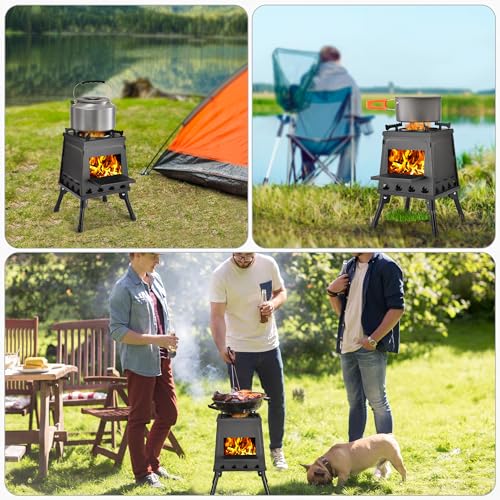 Wood Burning Stove, Camping Wood Stove, Small Portable Cast Iron Wood Stove: Compact Outdoor Cooking Solution with Carrying Bag