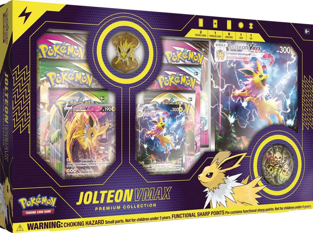 Pokemon Eevee Evolutions Jolteon VMAX Premium Collection (6 Booster Packs, Promo Card, Oversized Card, Coin, Pin & More)