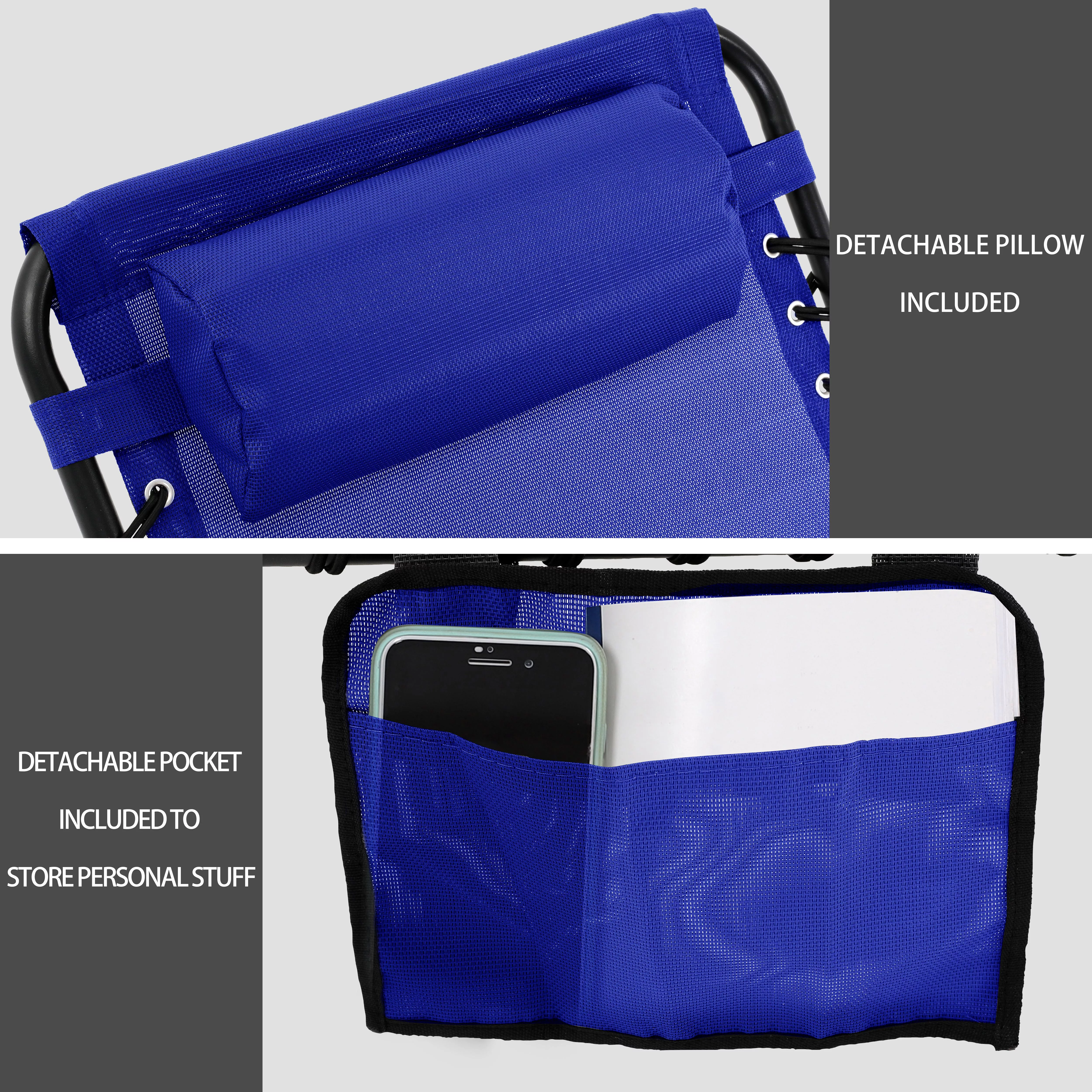 VEIKOUS Outdoor Chaise Lounge Chair 4-Fold for Patio with Detachable Pocket and Pillow,Blue