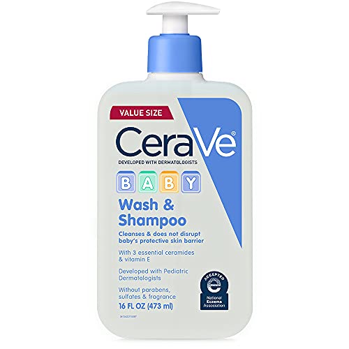 CeraVe Baby Wash & Shampoo | Fragrance, Paraben, & Sulfate Free Shampoo for Tear-Free Baby Bath Time | 8 Ounce