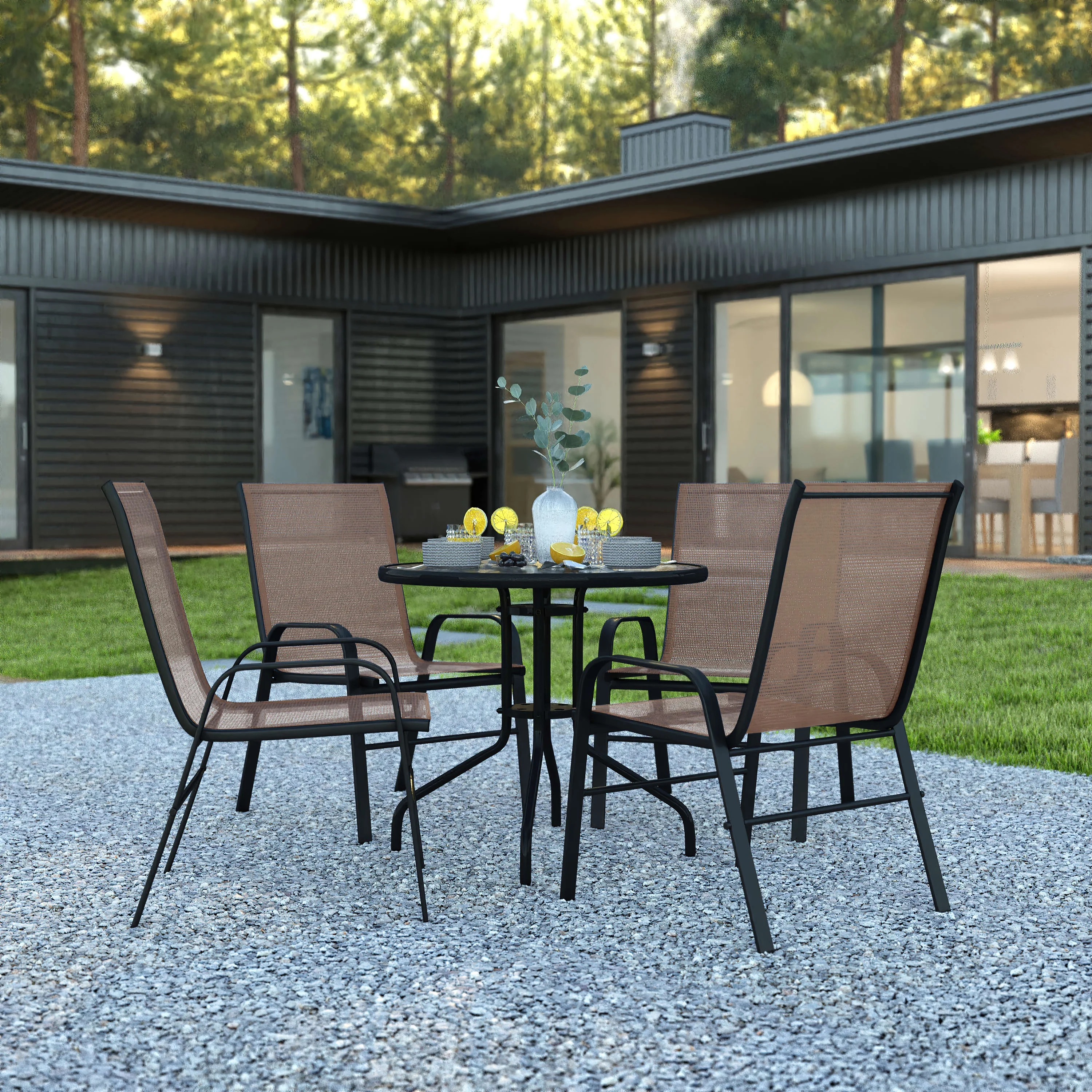 BizChair 5 Piece Outdoor Patio Dining Set - 31.5