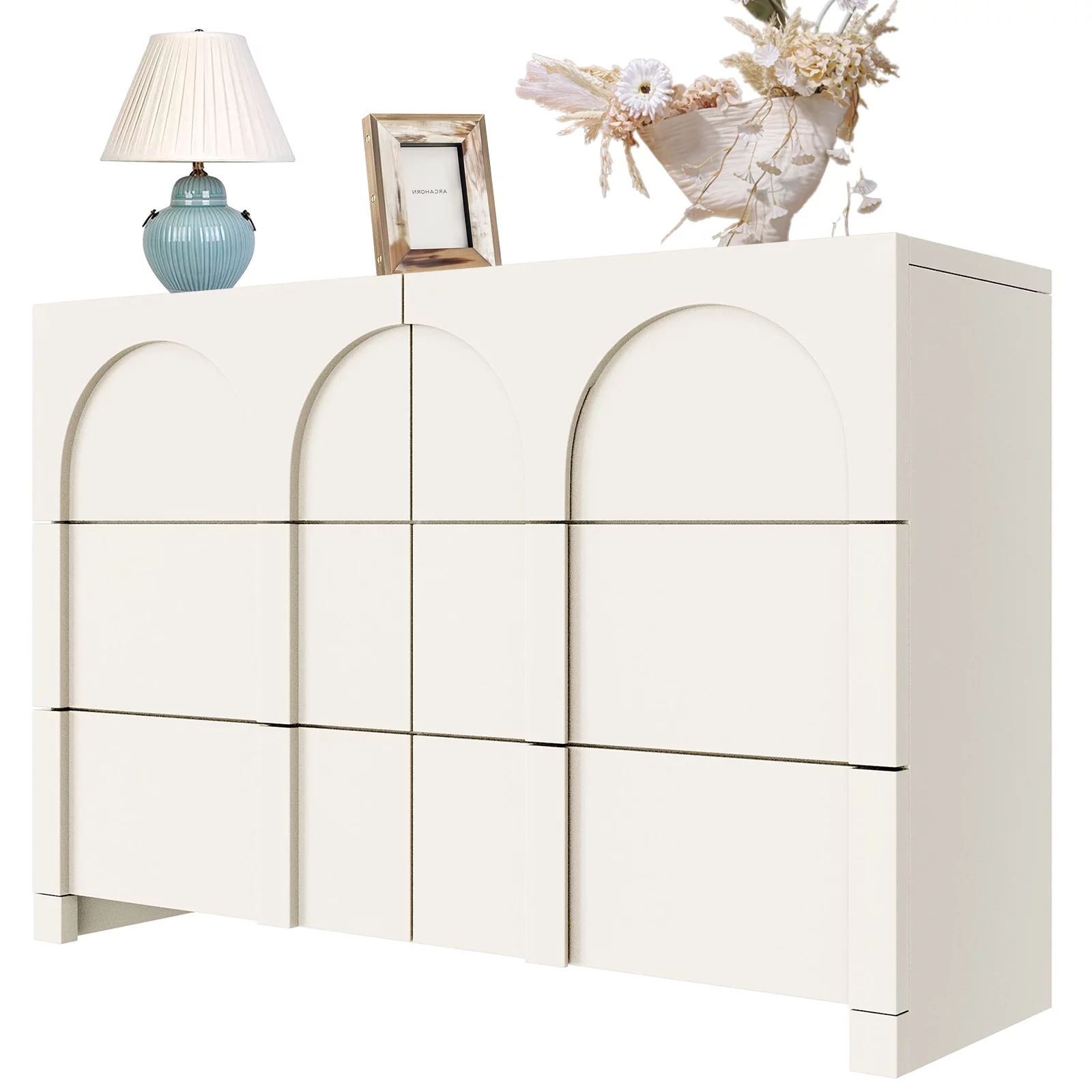 YISUYA Modern Style Chest of Drawers, Dresser for Bedroom with 6 Drawers, Drawer Dresser Cabinet with Sufficient Storage Space, Suitable for Living Rooms, Bedroom, Adult Rooms, Half Gloss White