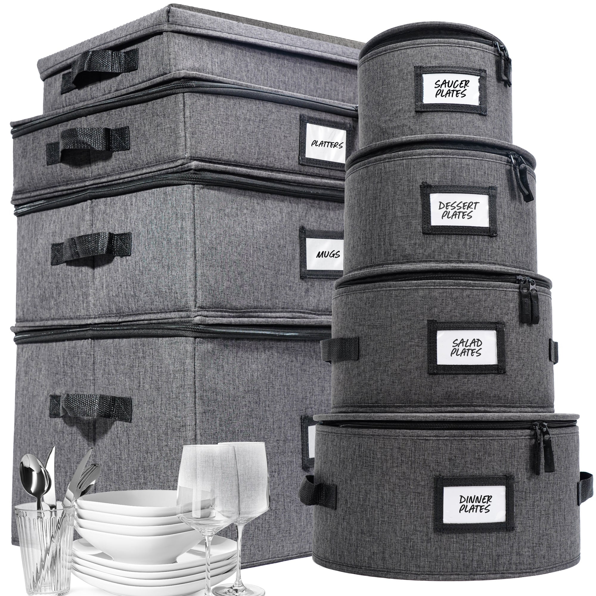 Homelux Theory China Storage Containers, Mug and Dinnerware Storage, 8pc