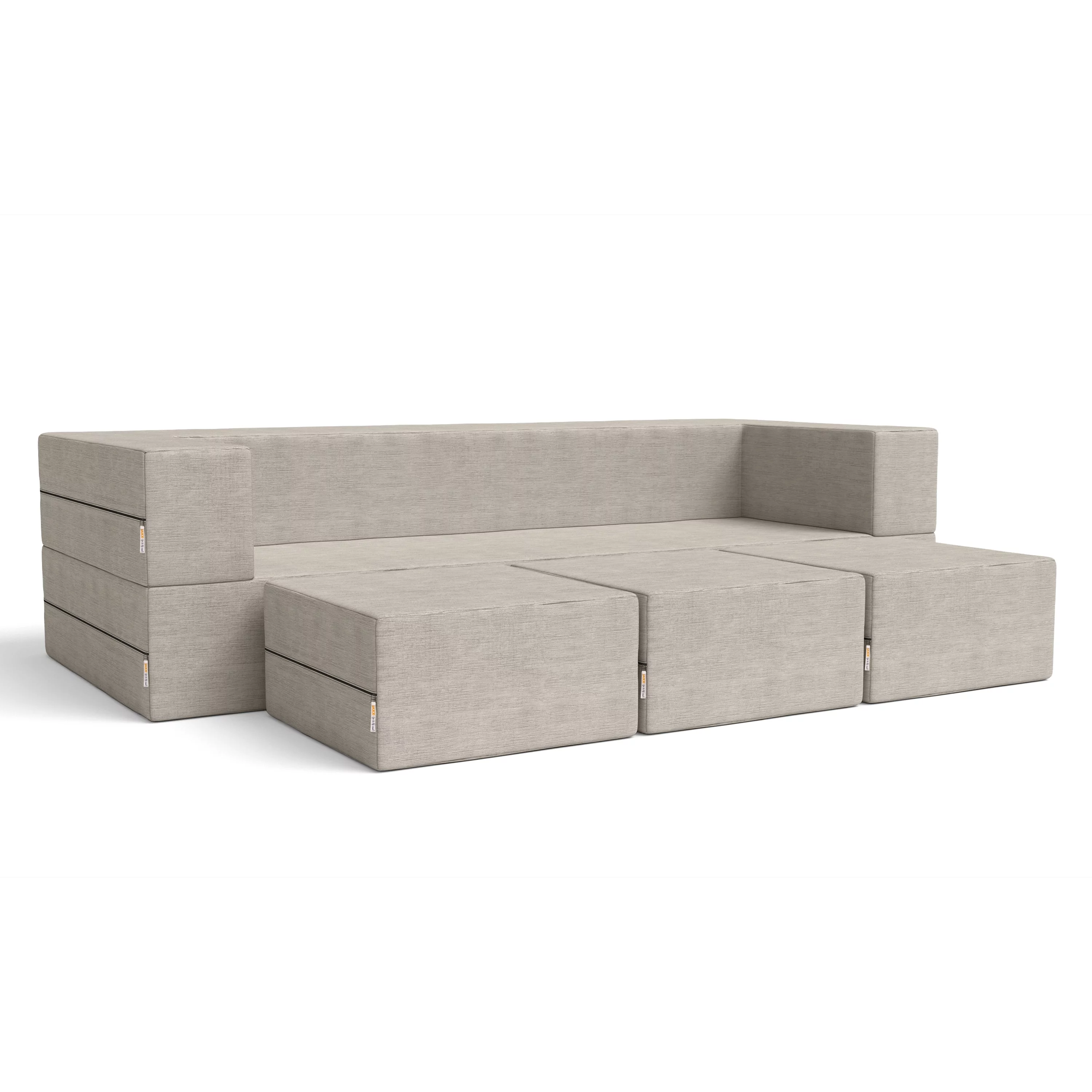Porch & Den  California King Convertible Sleeper Sofa and Ottomans Dove Grey Foam, Poly Synthetic Fiber Polyester