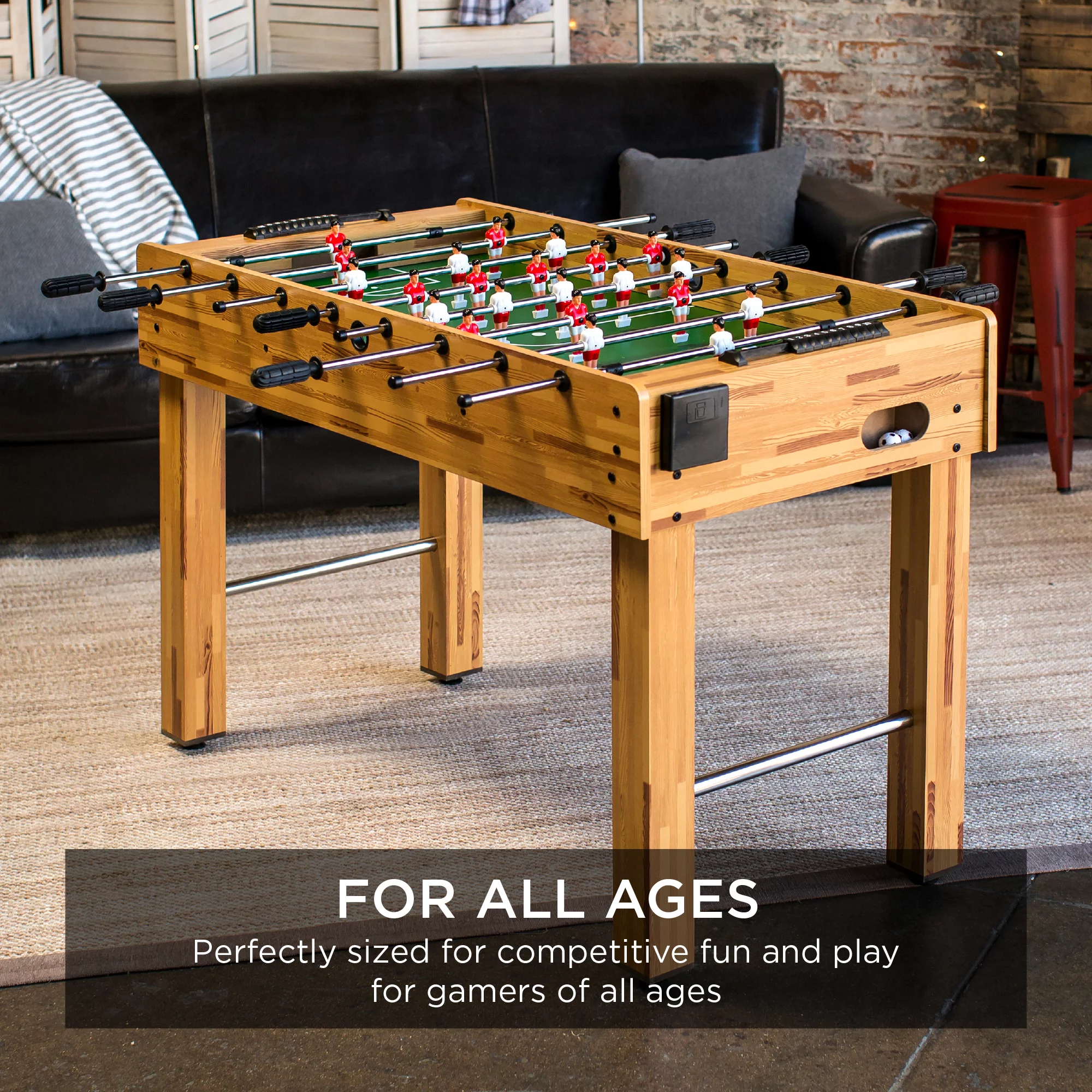 Best Choice Products 48in Competition Sized Foosball Table for Home, Game Room w/ 2 Balls, 2 Cup Holders - Light Brown
