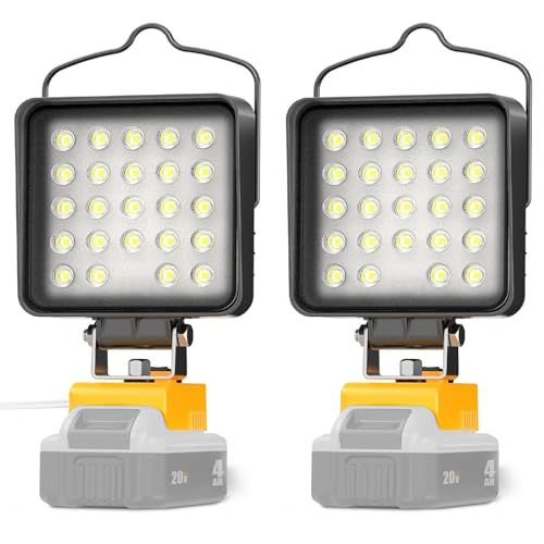 2 Pcs Cordless LED Work Light for Dewalt 20v Max Battery, 90W 9600LM Battery Light for Dewalt 20v Tools, Portable Outdoors Flood Lighting with USB & Type-C Charging Port, Low Voltage Protection