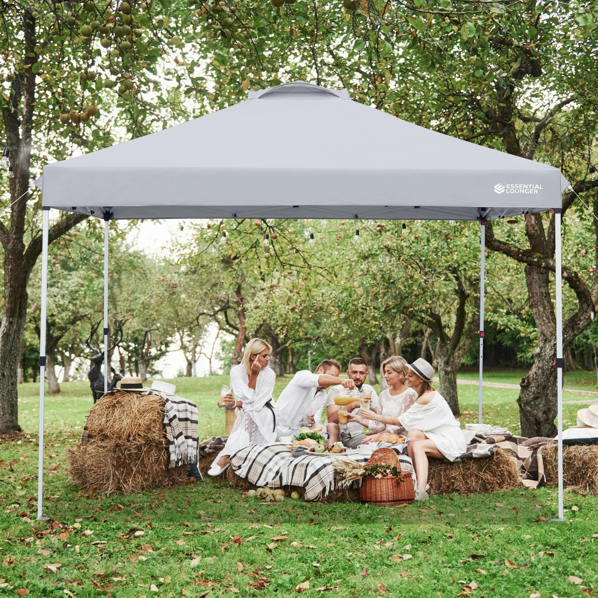 ESSENTIAL LOUNGER  10x10ft Pop Up  Outdoor Canopy Tent- Waterproof Portable Tent with Wheeled Carrying Bag, Grey