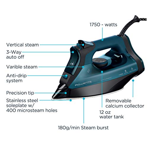 Rowenta Everlast Stainless Steel Soleplate Steam Iron for Clothes 400 Microsteam Holes