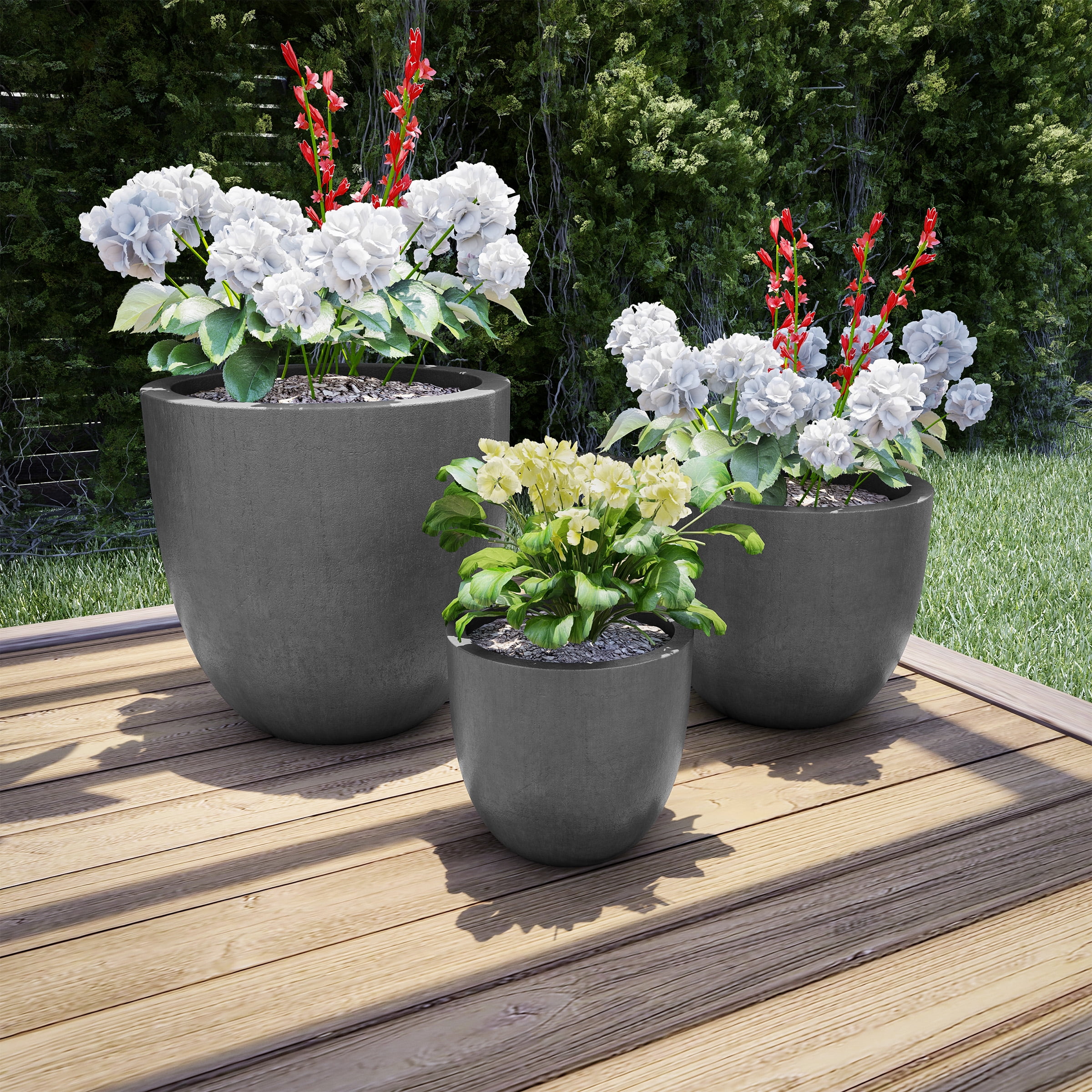 Set of 3 Fiber Clay Planters – Tapered Gray by Pure Garden