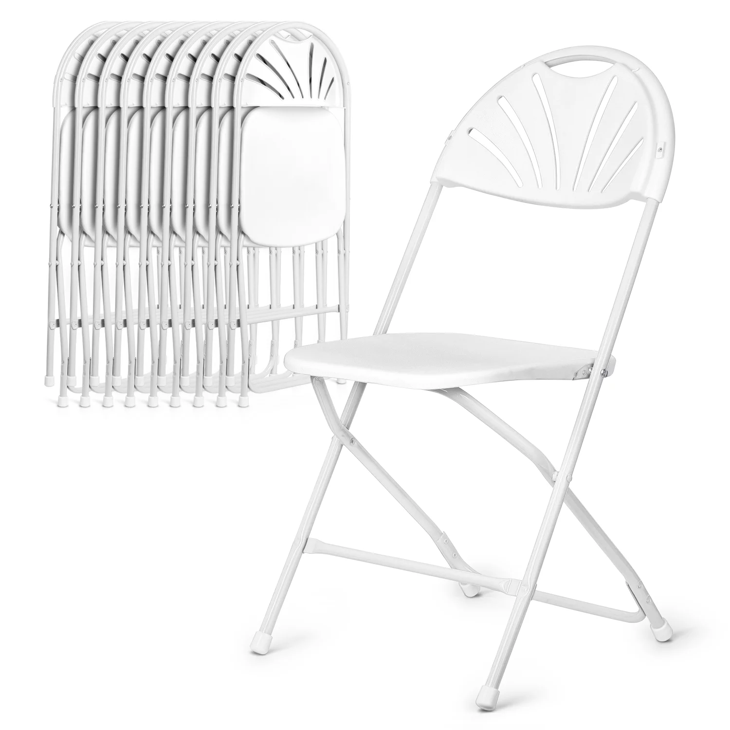 Magshion Plastic Foldable Chair with Fan Back, 10pcs Stackable Portable Commercial Seat, for Wedding Picnic Banquet, White